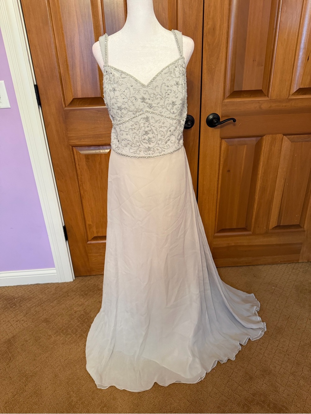Cameron Blake Mother Of Bride Gray Beaded Maxi Dress Size 16